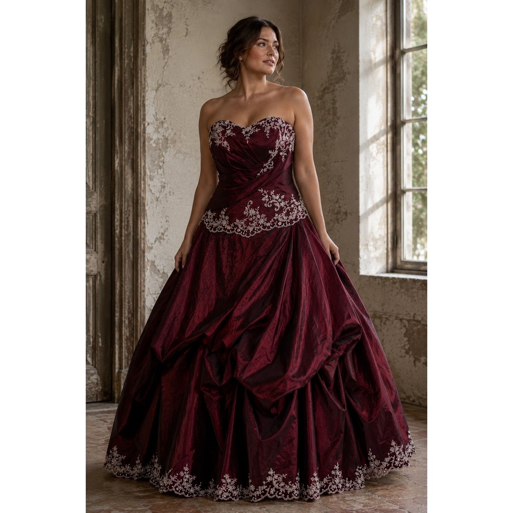 Allure Q731 Burgundy Beaded Embroidered Pickup Ball Gown Formal Dress 20